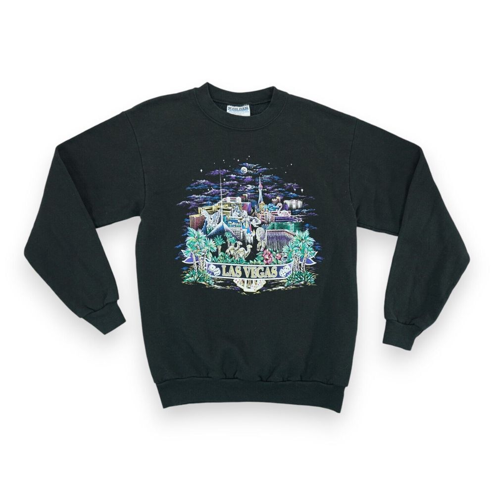 Vintage Gildan 90s Las Vegas Sweater Men's Size Medium Midweight ~‎ Black